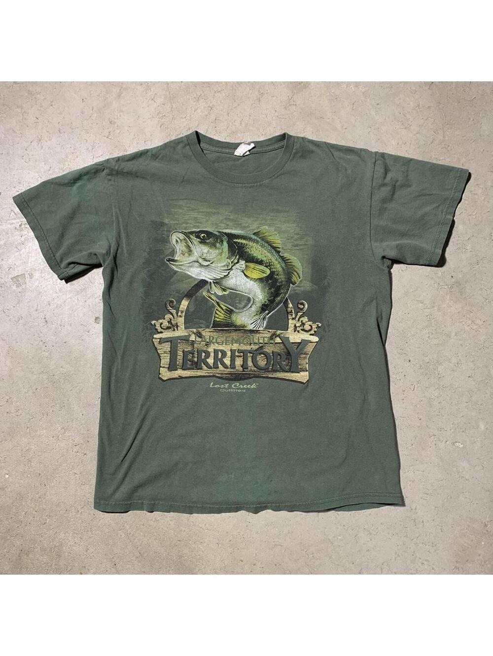 Vintage Y2K Lost Creek Outfitters Bass Fishing T Shirt Green Mens M Graphic